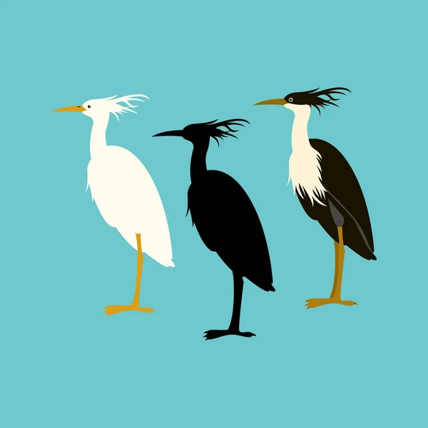Heron çizimde düz stil siyah siluet vektör — Stok Vektör