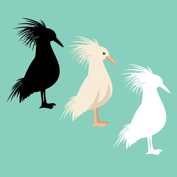 Kagu pássaro vetor ilustração estilo plana silhueta preta —  Vetores de Stock