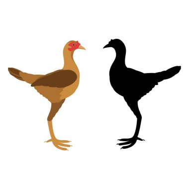 Tavuk vektör çizim mücadele tarzı siluet siyah düz