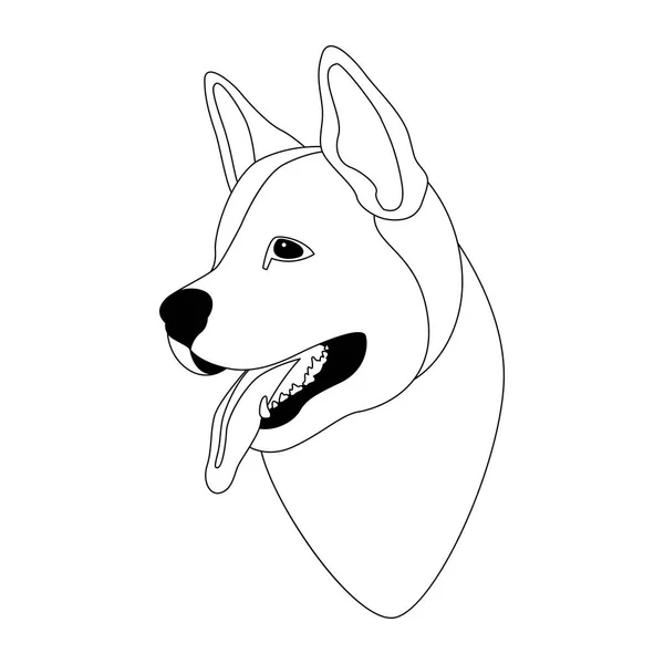 Gambar kepala garis vektor wajah anjing - Stok Vektor