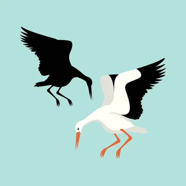 Stork vector illustration style flat black silhouette — Stock Vector
