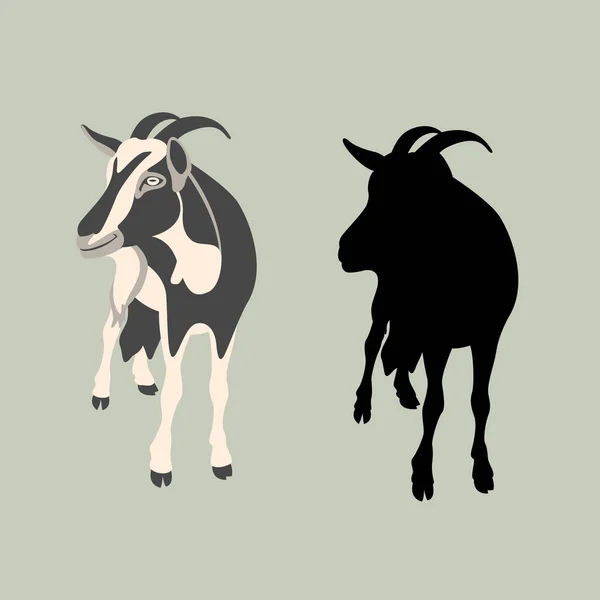 Vector de cabra ilustración estilo plano silueta negro — Vector de stock