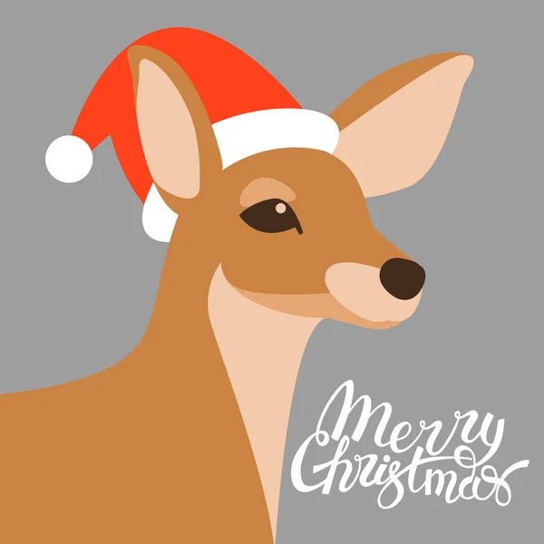 Feliz tarjeta de Navidad venado vector ilustración estilo plano — Vector de stock