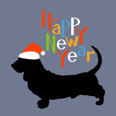 mutlu yeni yıl köpek kartı vektör çizim düz stil