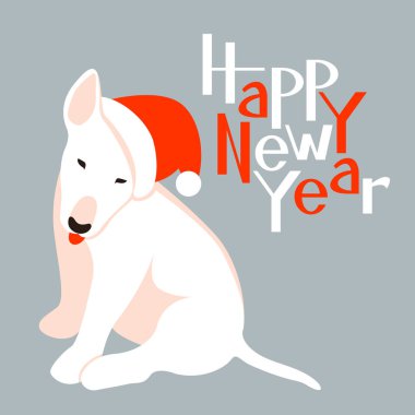 mutlu yeni yıl köpek kartı vektör çizim düz stil