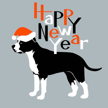 mutlu yeni yıl köpek kartı vektör çizim düz stil