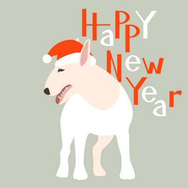 mutlu yeni yıl köpek kartı vektör çizim düz stil