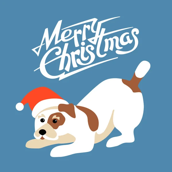 Boldog Karácsonyt Boldog új évet kutya kártya vektor — Stock Vector