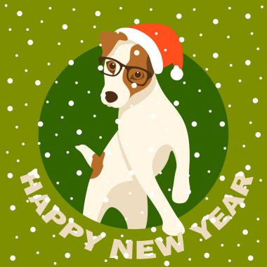 neşeli Noel mutlu yeni yıl köpek kart vektör 