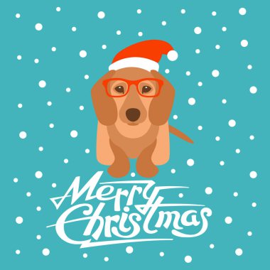 neşeli Noel mutlu yeni yıl köpek kart vektör 