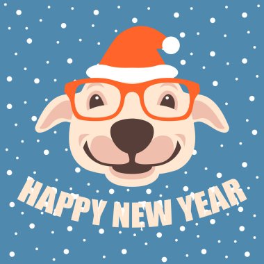 neşeli Noel mutlu yeni yıl köpek kart vektör 