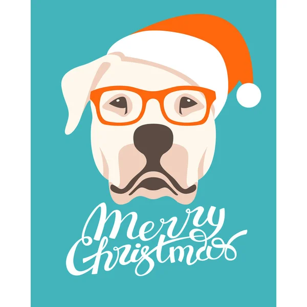 Feliz navidad feliz año nuevo perro tarjeta vector — Vector de stock