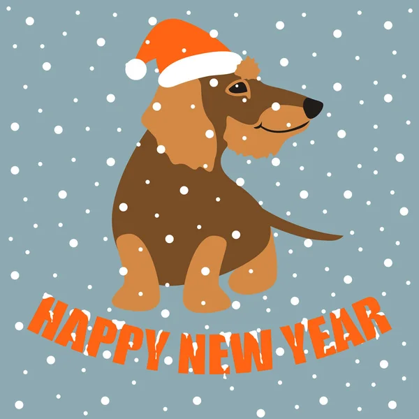 Feliz navidad feliz año nuevo perro tarjeta vector — Vector de stock