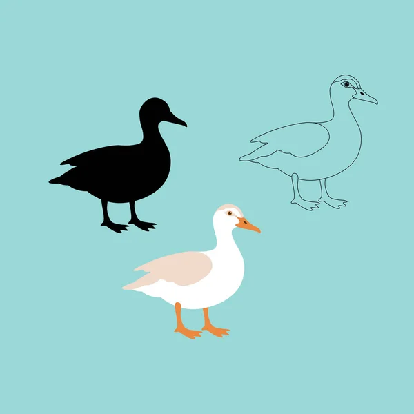 Duck vector illustration style flat black silhouette — Stock Vector