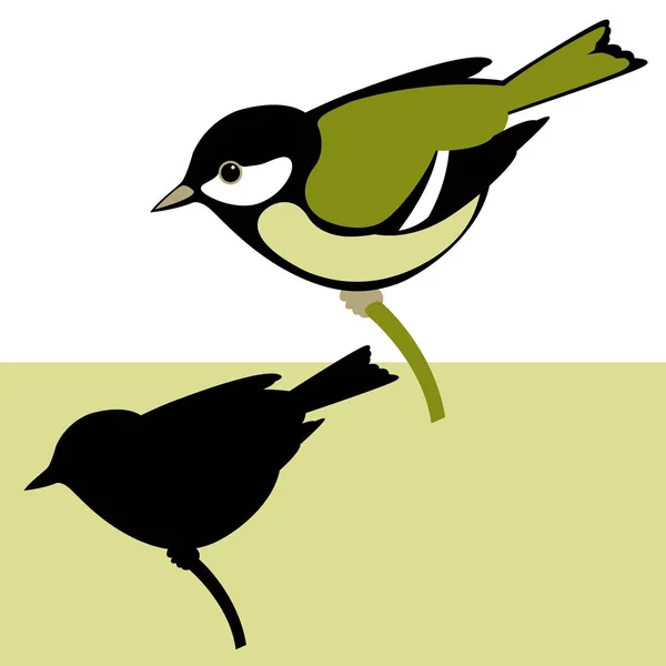 Tit bird vector illustrazione stile piatto profilo lato nero silhouette — Vettoriale Stock