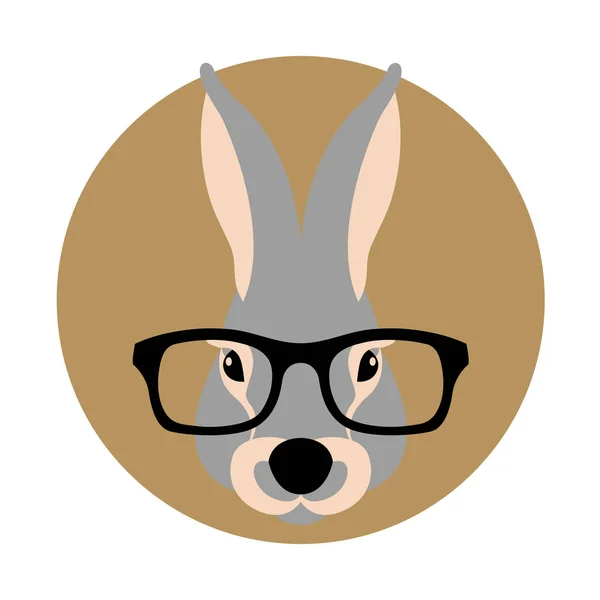 Cara de conejo cabeza en gafas vector ilustración plana — Vector de stock