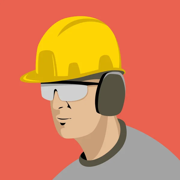 Trabajador en un casco protector y gafas vector — Archivo Imágenes Vectoriales