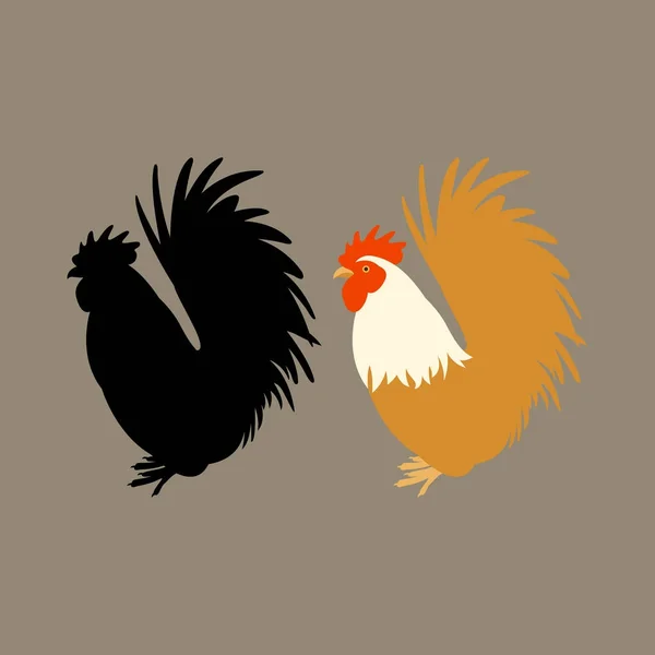 Gallo pájaro vector ilustración plano estilo silueta negro — Archivo Imágenes Vectoriales