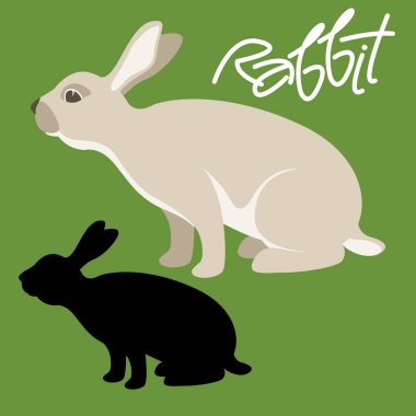 tavşan vektör çizim düz stil siyah siluet profili 