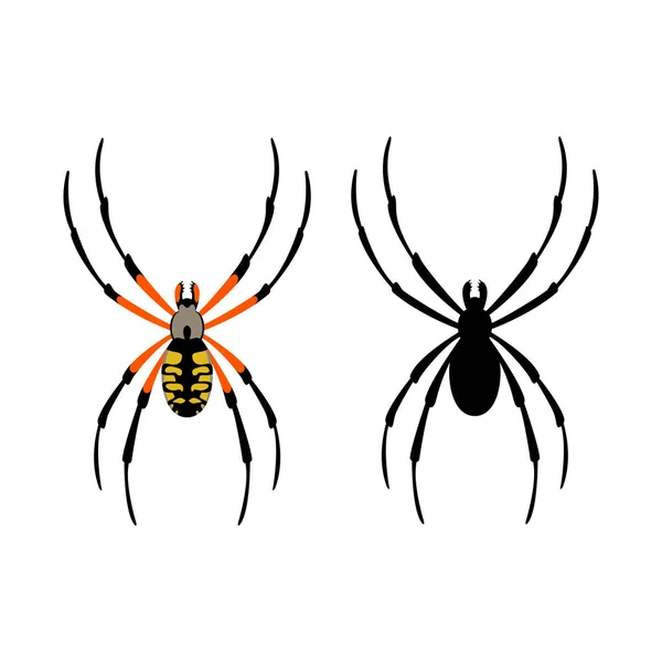 Araña vector ilustración negro silueta plana estilo frontal — Archivo Imágenes Vectoriales