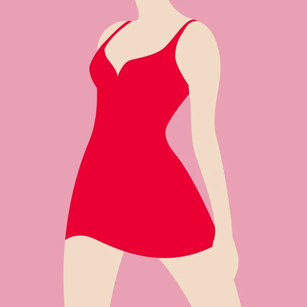 Kırmızı vektör çizim düz stil vücutta kız — Stok Vektör