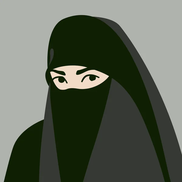 Musulmano in hijab faccia vettoriale illustrazione stile piatto anteriore — Vettoriale Stock