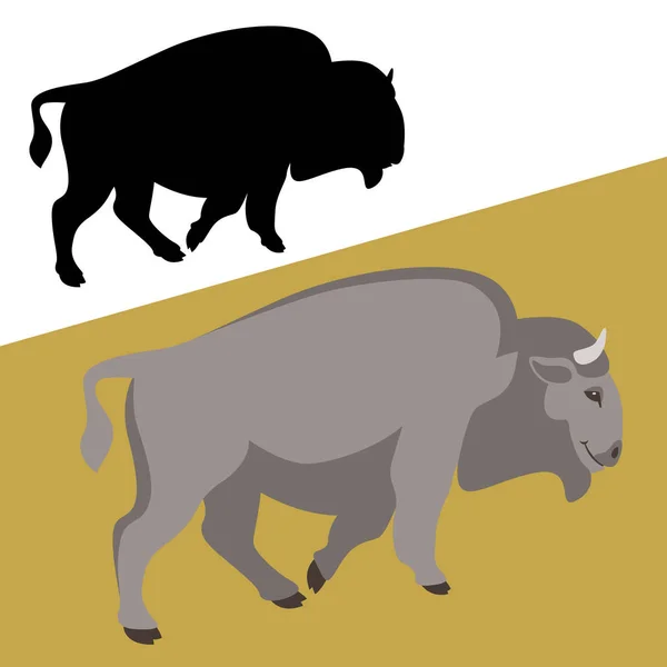Vector de búfalo ilustración silueta de estilo plano perfil negro — Vector de stock