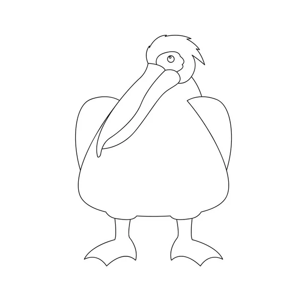 Desenho animado pelicano linha de ilustração vetorial desenho frontal — Vetor de Stock