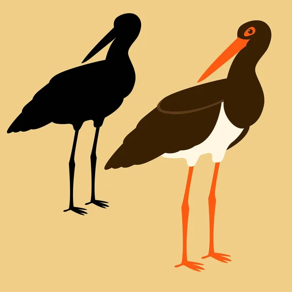 Black stork vector illustration flat style  silhouette black profile — Stock Vector