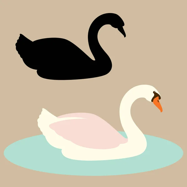 Cisne vector ilustración plano estilo silueta negro perfil — Archivo Imágenes Vectoriales