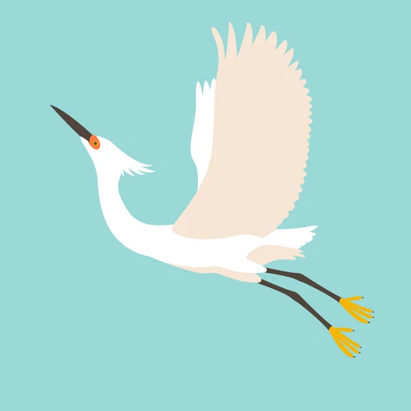 Heron branco vetor ilustração estilo plano perfil — Vetor de Stock