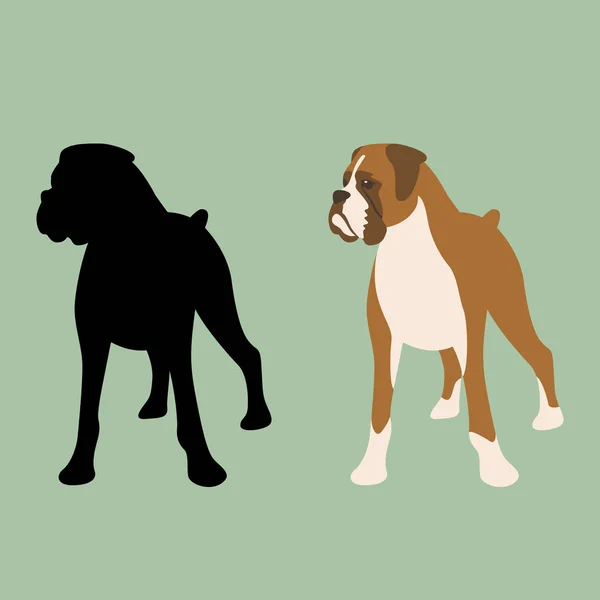 Σκυλί μπόξερ διανυσματικά εικονογράφηση επίπεδη στυλ μπροστά σιλουέτα — Διανυσματικό Αρχείο