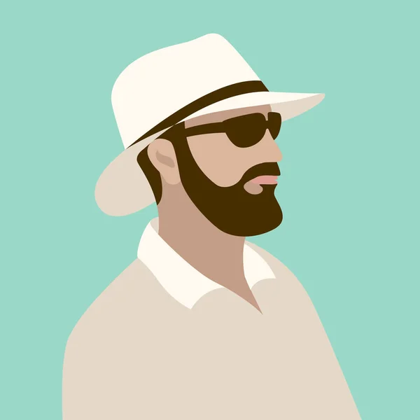 Hombre en sombrero y gafas vector ilustración frente de estilo plano — Archivo Imágenes Vectoriales