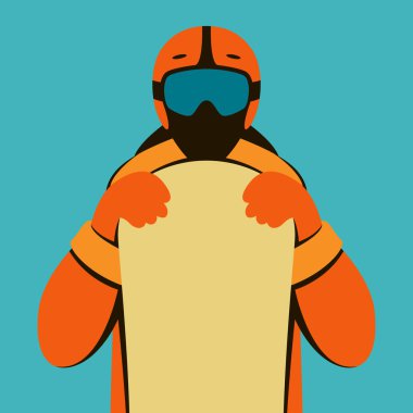 bir kask vektör çizim düz stil öndeki Snowboarder 