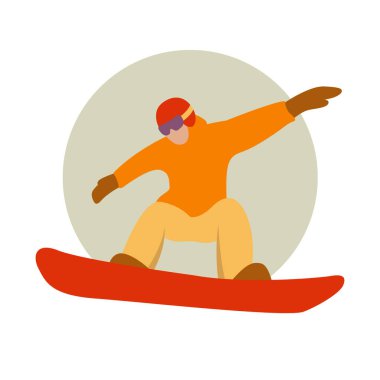 bir kask vektör çizim düz stil öndeki Snowboarder 