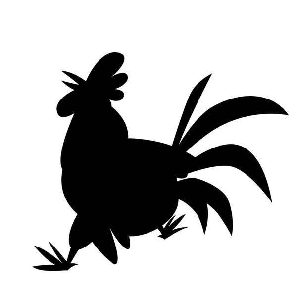 Gallo de dibujos animados vector ilustración negro silueta perfil — Vector de stock