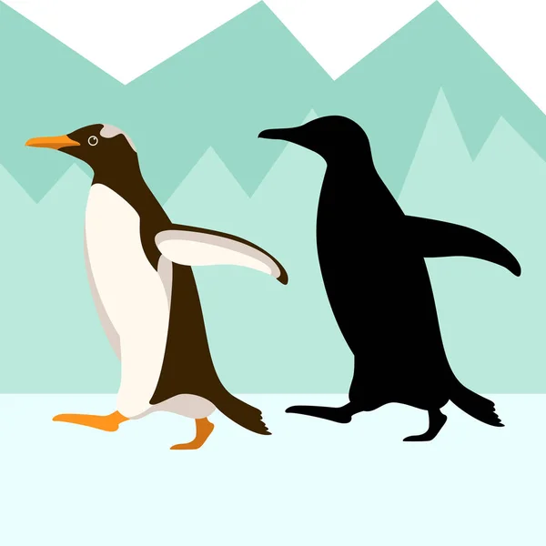 Illustration vectorielle pingouin style plat profil silhouette noire — Image vectorielle