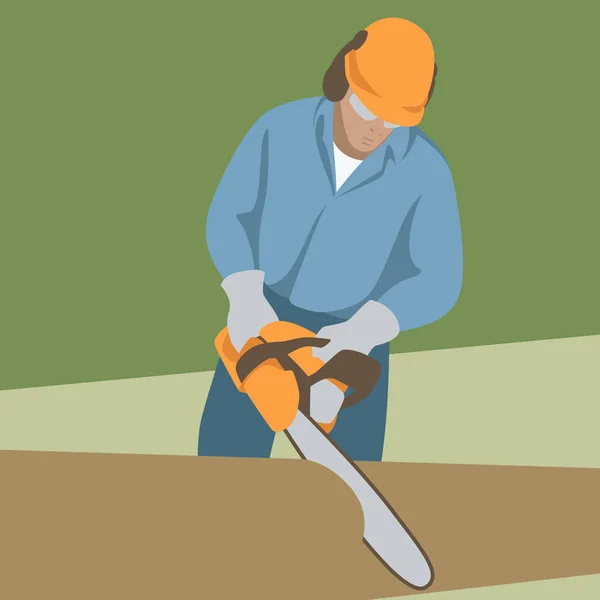 Chainsaw werknemer vector illustratie vlakke stijl voorzijde — Stockvector