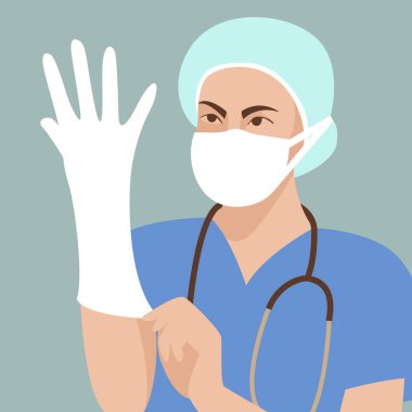koruyucu eldiven vektör çizim düz stil açık giyen doktor 