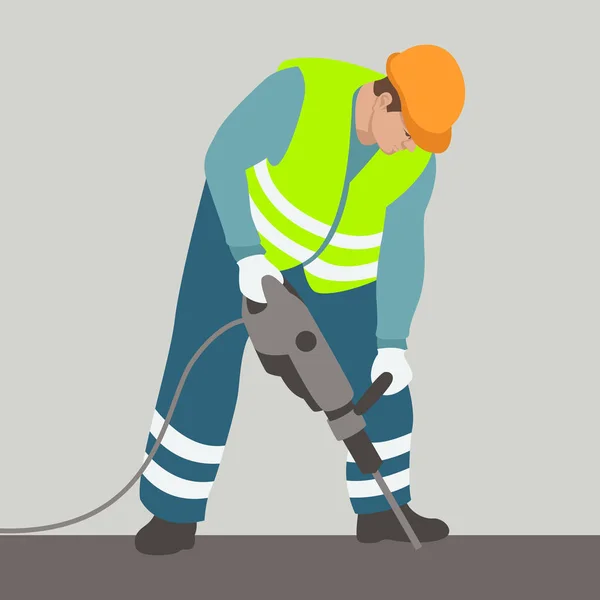Arbeiter bohren in Helm Vektor Illustration flachen Stil Profil — Stockvektor