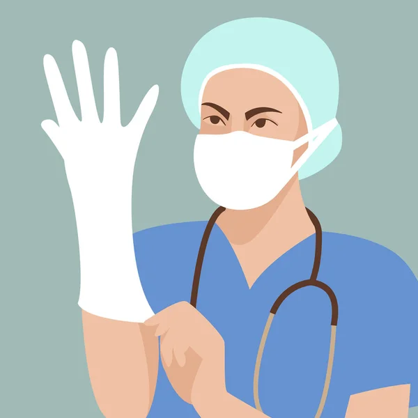 koruyucu eldiven vektör çizim düz stil açık giyen doktor 