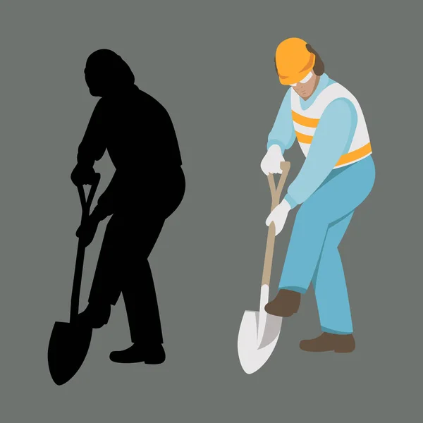 Arbeiter mit einem Schaufelvektor Illustration flachen Stil Profil — Stockvektor