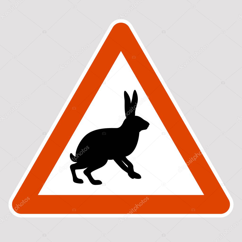rabbit black silhouette road sign vector illustration 