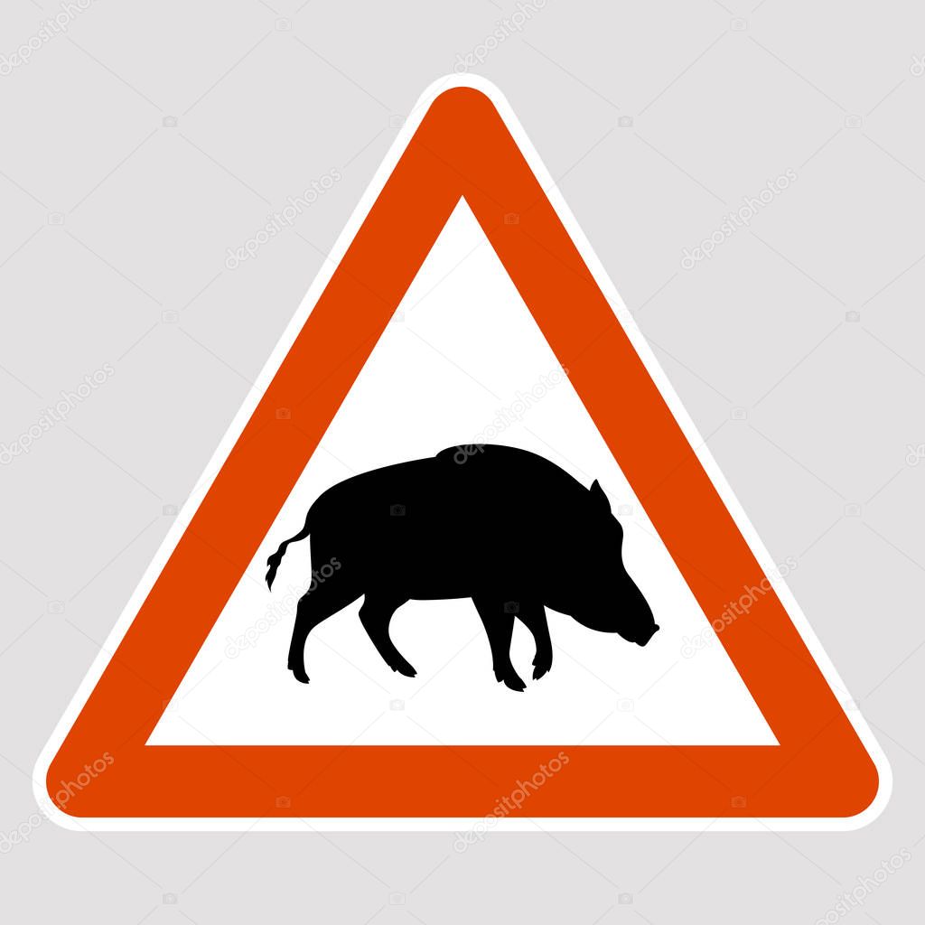 boar black silhouette road sign vector illustration 