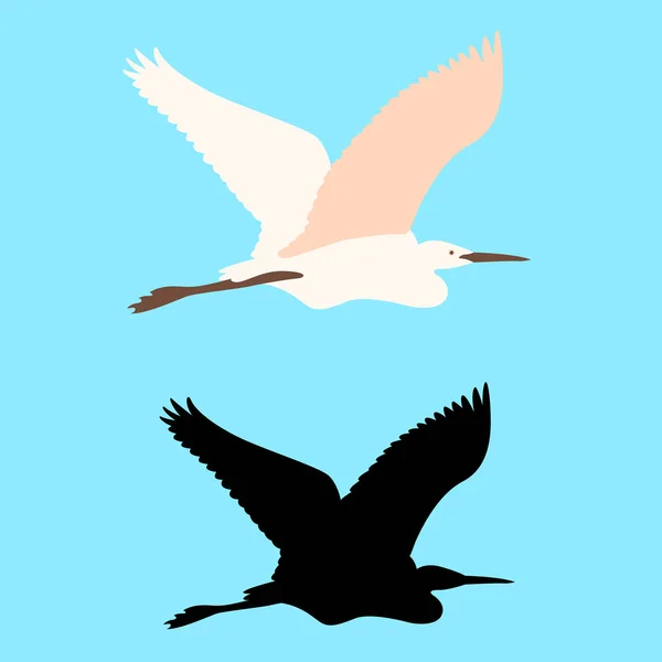 Heron vetor ilustração estilo plano silhueta preta —  Vetores de Stock