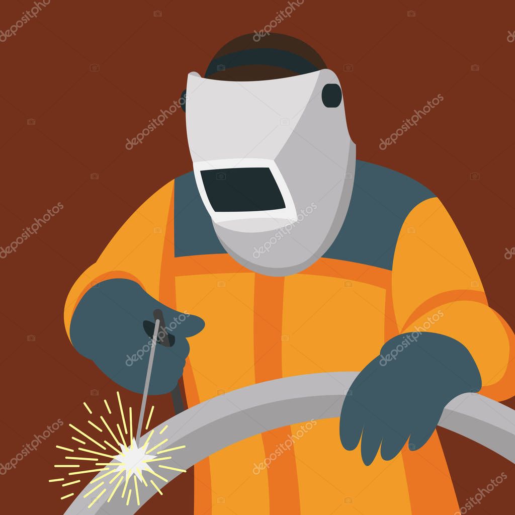 Welder man  vector illustration flat style side front