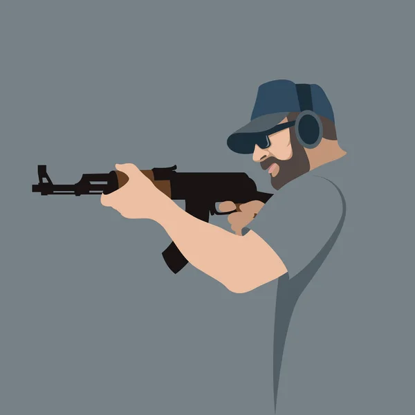 En man med en pistol vektor illustration platt stil profil — Stock vektor