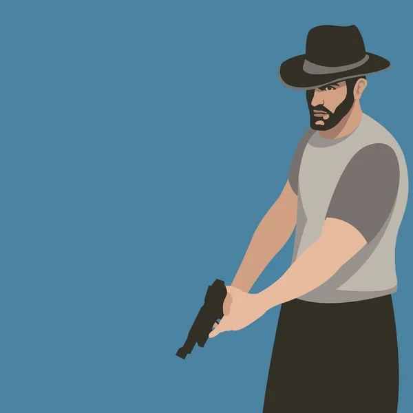 Un hombre con un vector de pistola ilustración perfil de estilo plano — Archivo Imágenes Vectoriales