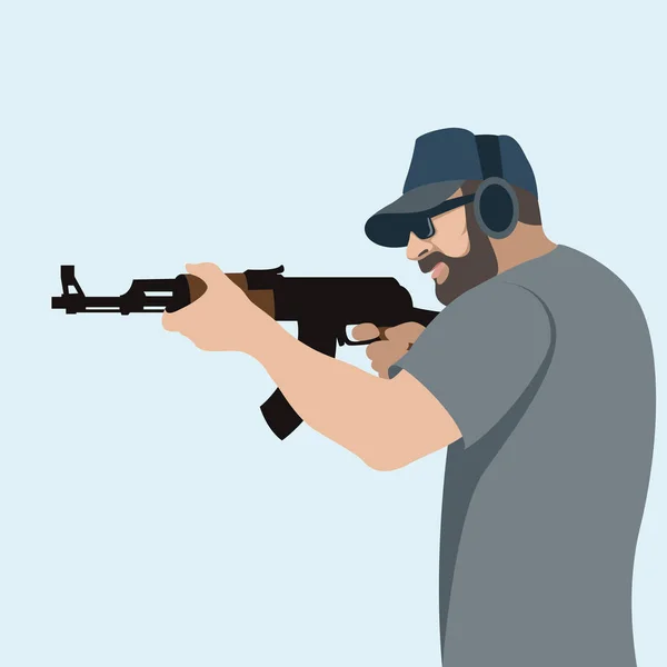 Muž s pistolí vektorové ilustrace plochý profil — Stockový vektor