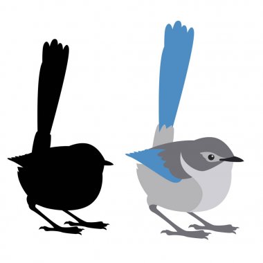 fairy wren bird vector illustration flat style black silhouette  clipart